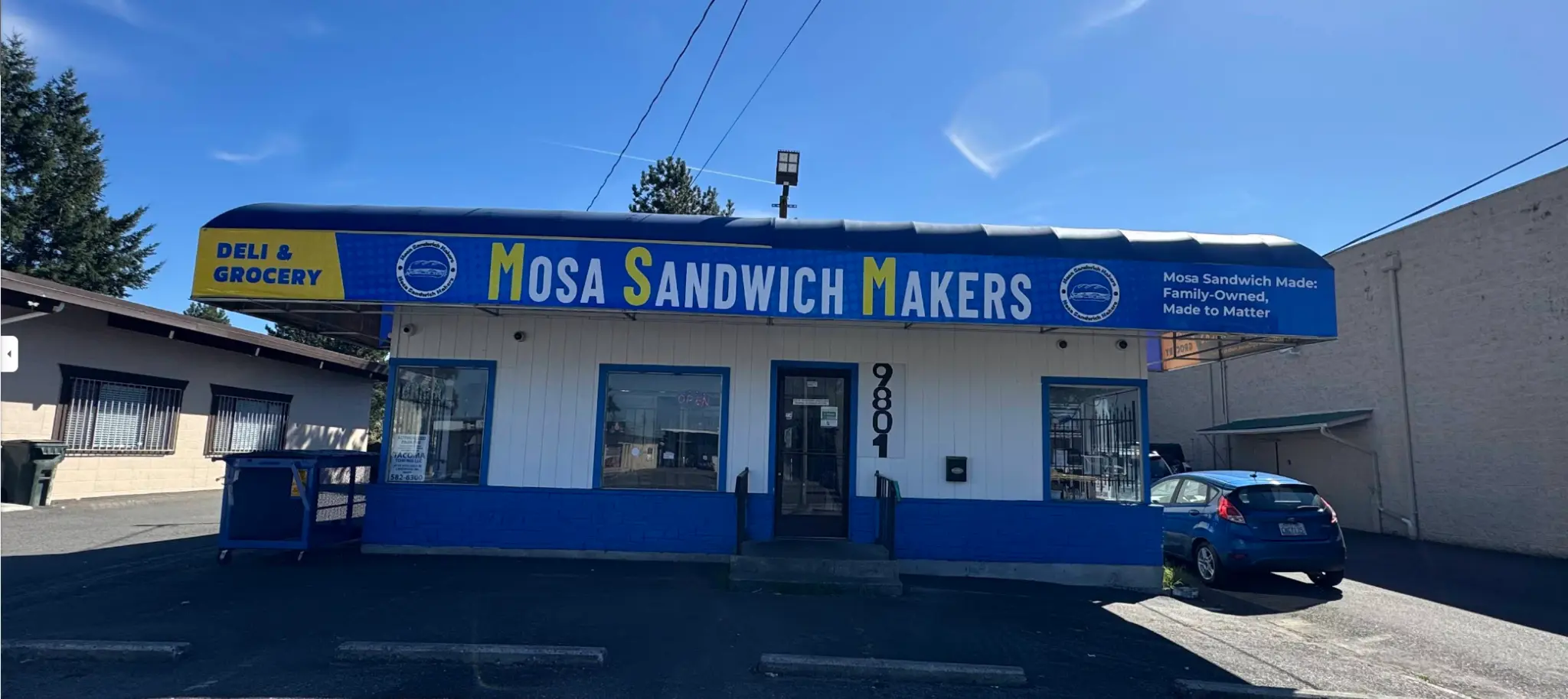 Mosa Sandwich Makers storefront at 9801 S Tacoma Way, Lakewood WA